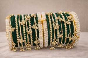 Bracelets Churiyan Géométriques Plaqué Argent Perles de Cachemire Dorées Multicolores de Qualité Supérieure pour Mariage et Fêtes, Prix de Gros - Product Image 4