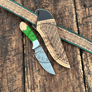 Couteau de chasse OEM en acier Damas, lame fixe pleine longueur, fourreau en cuir, dureté 58HRC, personnalisable, AR KNIVES - Product Image 4