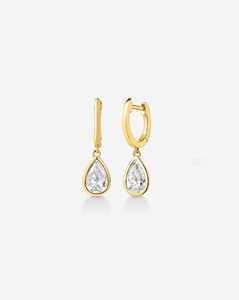 Pendientes de Aro Colgantes en Forma de Lágrima de Oro Sólido de 14K y 18K con Diamante de Laboratorio en Forma de Pera Engastado en Bisel, Cierre de Bisagra, Joyería Fina Clásica para Uso Diario - Product Image 1