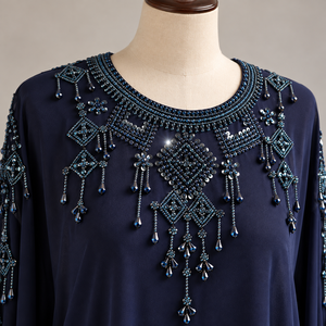 Blue Beaded <b>Abaya</b> Dress Long Sleeve Floor Length Modest Muslim Women Formal Evening Apparel - Product Image 3