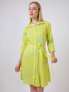 Vestido Midi de Gasa con Estampado Floral Ecológico, Cuello en V, Manga Acampanada, Estilo A-Line, para Mujer, Venta al por Mayor, Moda 2026, Natural - Product Image 4