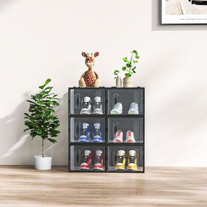 6PCS Black <b>Plastic</b> <b>Mesh</b> Shoe Boxes Big Size 36*28*21cm Freely Combinable Organisers - Product Image 4