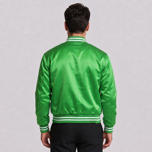 Chaqueta Varsity Verde Satinada para Hombre con Letra Q Bordada, Estilo Preppy, Chaqueta de Béisbol para Otoño - Product Image 2