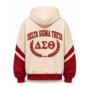 Sweat-shirt décontracté unisexe Delta Sigma Theta avec lettres grecques, couleur crème, manches rouges, poche, pour l'automne - Product Image 3