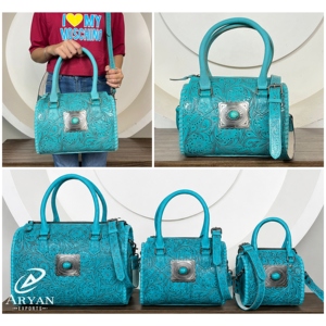 2026 New Luxury Floral Hand <b>Tooled</b> <b>Leather</b> Turquoise Speedy Bag for Women's Cowgirl Genuine Cow <b>Leather</b> Handbag Shoulder Purse - Product Image 1