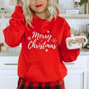 Sudadera con Capucha Roja de Forro Polar para Navidad, Unisex, Corte Regular, Informal, para Otoño, con Diseño de Copo de Nieve Bordado y Bolsillo Delantero - Product Image 1