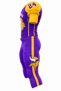 Maillot de football américain personnalisé violet et or, 100 % polyester, imprimé par sublimation, avec pantalon rembourré, gants, chaussettes et chaussures pour équipe - Product Image 3