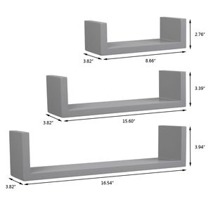 Set di 3 Mensole Galleggianti in Ferro Grigio, Scaffali da Parete per Libri e Decorazioni, Mensole Fluttuanti Montate a Muro - Product Image 6