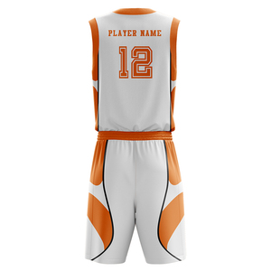 Conjunto de Camiseta de Baloncesto para Hombre SINEWY, Blanco y Naranja, Sublimada, Cuello en V, Sin Mangas, Transpirable, Uniforme Deportivo, Nombre del Equipo 12 - Product Image 4
