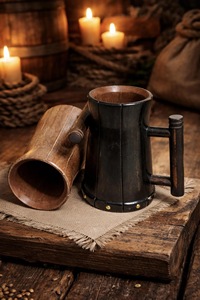 Eco-Friendly Polished Wooden Viking <b>Mug</b> with Hand Carved Engraving and Animal Design-Valentine's Day & Halloween Gift - Product Image 1