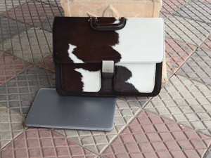 Maletín para portátil de piel con múltiples bolsillos y costuras reforzadas, nuevo diseño de moda en piel de vaca con logotipo. - Product Image 4