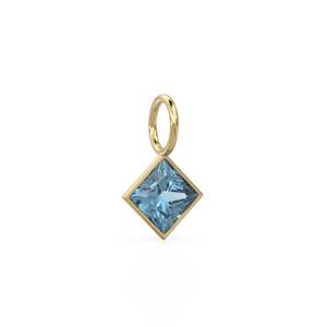 Topacio Azul de Londres de 5 mm, Colgante de Oro Amarillo Sólido de 14k con Engaste, Componente de Joyería / Piedra de Nacimiento de Noviembre / Azul Corte Princesa - Product Image 3