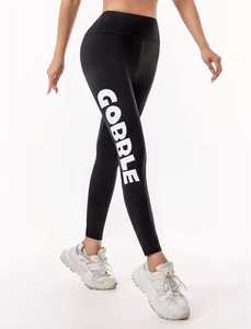 Leggings noirs taille haute pleine longueur avec imprimé lettres blanches, style sportif, en tissu tricoté extensible, toutes saisons, pour femme, pour l'entraînement - Product Image 3