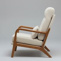 Fauteuil moderne à dossier haut, structure et accoudoirs en bois massif, chaise d'appoint pour salon, chambre, bureau et hall d'entrée
