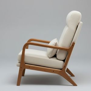 Sillón Moderno con Respaldo Alto, Estructura y Reposabrazos de Madera Maciza, Silla de Descanso para Sala de Estar, Dormitorio, Oficina y Vestíbulo - Product Image 4