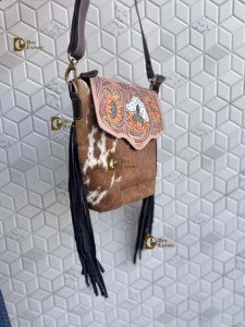 Western Cowhide Fur Leather Western Style <b>Bag</b> Hand Tooled Carving Fringe <b>Bags</b> New Design Hot Selling Shoulder <b>Bags</b> for Women - Product Image 4