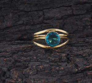 Wholesale London Blue Topaz Classic Party <b>Ring</b> 18K Gold Plated 925 Sterling Silver Round Faceted Gemstone <b>Split</b> Shank for Women - Product Image 2