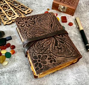 Butterfly Leather Journal - Antique Deckle Edge Paper, Handmade <b>Vintage</b> <b>notebook</b> writing journal - Product Image 4