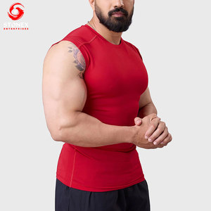 Men's Red Sleeveless <b>Compression</b> <b>Shirt</b> Quick Dry Workout Top for Gym Fitness Adults Custom Logo Print OEM Services - Product Image 1