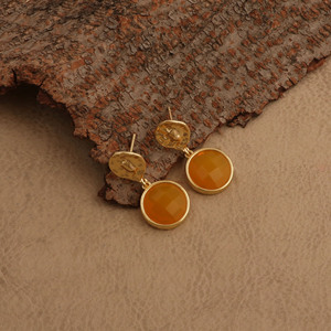 Yellow Chalcedony Round Drop <b>Earrings</b> Handmade Women's Jewelry - Product Image 4