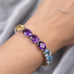 Vintage 925 Sterling Silver multi <b>gemstone</b> <b>Bracelet</b> with Amethyst Citrine Blue Topaz & Women's Classic Everyday Wear Jewelry - Product Image 4