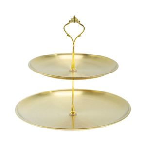Exclusivo Soporte Redondo de Dos Niveles para Pastel, de Acero Inoxidable, Color Dorado, Elegante Soporte Metálico para Exhibición de Cupcakes y Postres, Bandeja para Servir en Bodas - Product Image 1