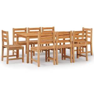 Conjunto de Comedor de Jardín de Madera Maciza de Teca Marrón de 9 Piezas, Duradero, Versátil y Elegante - Product Image 2