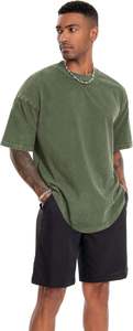 T-shirt Homme Oversize Vintage Délavé Teint en Pièce Streetwear Coupe Ample Col Rond Manches Courtes Coton Personnalisable Vente en Gros - Product Image 5