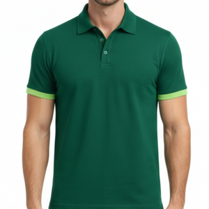 Polo Moderno Verde para Hombre con Contraste en los Puños de Manga Corta, Polo Deportivo de Alto Rendimiento - Product Image 2