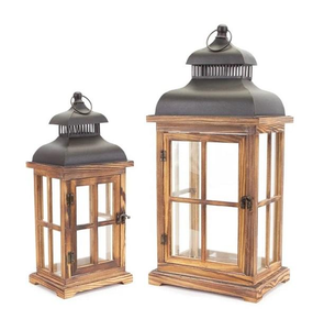 Classic Wooden <b>Lantern</b> with <b>Black</b> Metal Top Eco-Friendly Customizable Size & Design Indoor/Outdoor Use Handcrafted - Product Image 5
