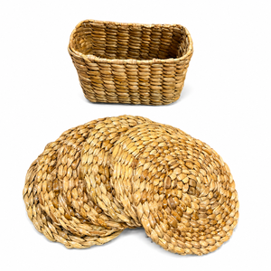 Posavasos de caña de agua tejidos a mano con cesta a juego, juego de decoración natural para mesa del hogar - Product Image 1