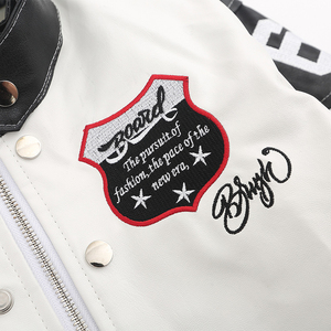 Firstly Women's Moto <b>Jacket</b> <b>White</b> Black Contrast Cropped Biker Style Zipper Closure Turn-down Collar Autumn Wear - Product Image 5