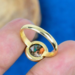 Natural Oyster <b>turquoise</b> Round Shape Cut Gemstone 18k Gold Plated Bezel Handmade <b>Ring</b> For Women - Product Image 4