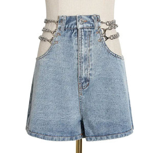 Shorts en jean décontractés pour femme, taille haute, ornés de cristaux, style streetwear sexy, qualité supérieure, coupe ample, idéal pour l'été - Product Image 1