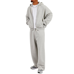 Survêtement deux pièces surdimensionné en molleton doux et épais avec fermeture éclair intégrale et jambes larges pour homme – Style streetwear - Product Image 1