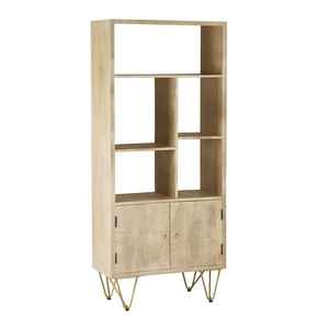 Librería Alta de Madera de Mango SOLI, Estilo Europeo, Ahorra Espacio, Mueble de Almacenamiento con 2 Puertas, Estilo Rústico, para Sala de Estar u Oficina - Product Image 1