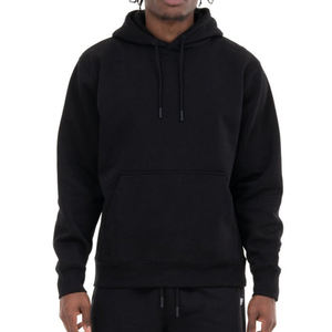 Men's <b>Black</b> Hooded <b>Sweatshirt</b> Regular Fit Solid Color Casual Pullover Cotton Knitted Autumn Wear - Product Image 1