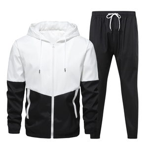 Chándal con Capucha para Hombre, Color Blanco y Negro, con Cremallera Completa, Bolsillos, Corte Regular, Estilo Deportivo, para Primavera - Product Image 1