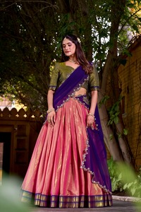 designer wedding lehenga kanchipuram silk zari weaving work 3.80 mtr flair stitched lehenga with unstitched blouse b2b catalog - Product Image 2