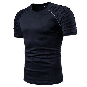 เสื้อยืดโอเวอร์ไซส์คอกลมสีขาวสำหรับผู้ชาย แขนสั้น แต่งซิป สไตล์ลำลองสปอร์ต ผ้าฝ้ายถัก 100% แห้งเร็ว ความยาวปกติ - Product Image 5