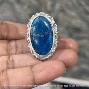 Anillos de Compromiso y Boda para Mujer, al por Mayor, de Latón Plateado, Estilo Bohemio, con Gema de Apatita Azul Natural en Forma de Pera - Product Image 1