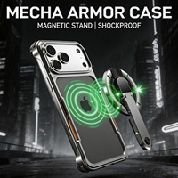Coque de téléphone en métal avec support pour iPhone 17 Pro Max, rotation 360°, style Mecha Armor, dissipation thermique, pour hommes
