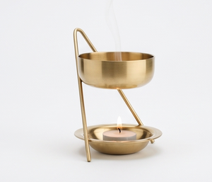 Brûleur d'encens en fer doré, porte-bougie chauffe-plat en métal, bol suspendu, diffuseur d'huiles essentielles, vente en gros - Product Image 1