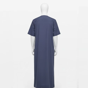 Wholesale Premium Cotton Stand Collar Modest <b>Men's</b> Loose Fit <b>Thobe</b> Islamic Eid Plus Size Floor Length Short Sleeve Quick Dry - Product Image 2