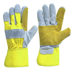 Leather Safety <b>Gloves</b> With RenFroce Palm Yellow Cuff Anti Slip Heavy Duty Work <b>Gloves</b> leather rigger <b>gloves</b> - Product Image 1