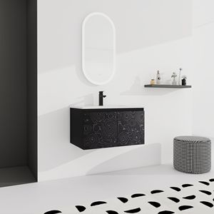 Mobile bagno sospeso da 30 pollici con lavabo in ceramica e anta con chiusura ammortizzata, kit di montaggio (KD) - Product Image 3