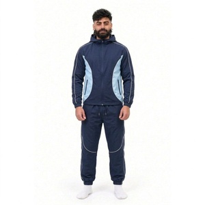 Ensemble de survêtement sportif pour homme, noir et bleu, à capuche, fermeture éclair intégrale, respirant, en polyester, pour l'automne - Product Image 5