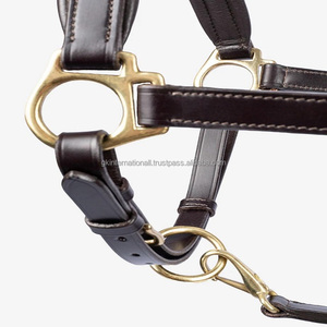 Premium Horse Racing <b>Halter</b> in Classic Black or Brown Natural Leather Double Adjustable Heavy Duty Brass Hardware <b>Halter</b> Horse - Product Image 6