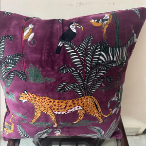 Luxury Purple Velvet Cushion Cover | Removable | Washable | <b>Decorative</b> <b>Pillow</b>| Purple Velvet cushion Cover Forest Animal Print - Product Image 1