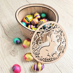 Cesta de Pascua de Madera con Corte Láser Personalizado, Caja Ovalada para Guardar Huevos, Dulces y Chocolates, Decoración Artesanal de Madera para Pascua - Product Image 1